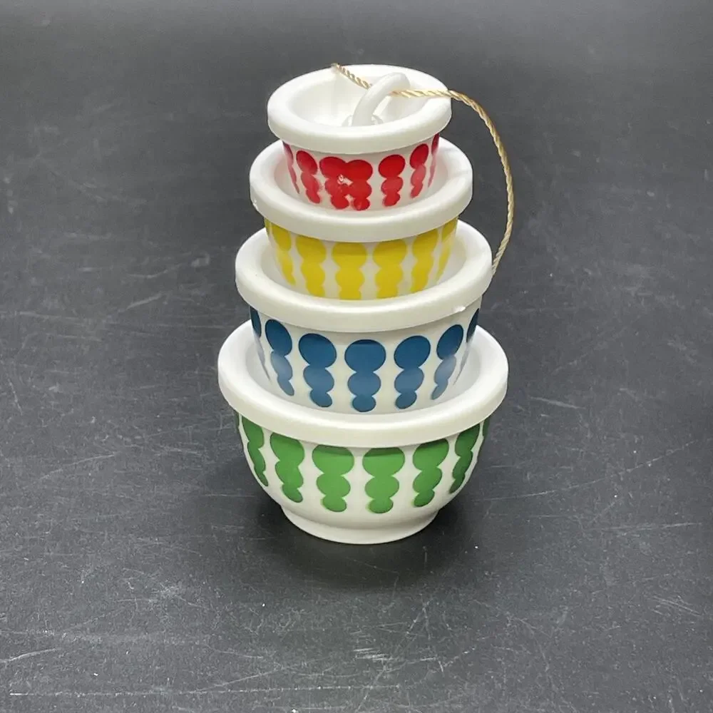 VTG Pyrex Inspired Xmas Ornament Plastic Nesting Mixing Bowl Set Retro Polka Dot